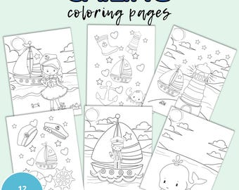 Nautical Coloring Pages, Sailing Kids Activity (Instant Download)