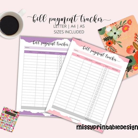 Bill Payment Tracker, Printable Bill Payment Organizer, Monthly/Yearly ...