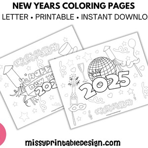 New Years Coloring Pages, Printable New Years Eve Coloring, Coloring Pages,  New Years Coloring Activity, New Years Party, Party Game
