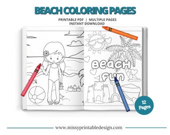 Beach Coloring Pages, Summer Activity Book (Instant Download)