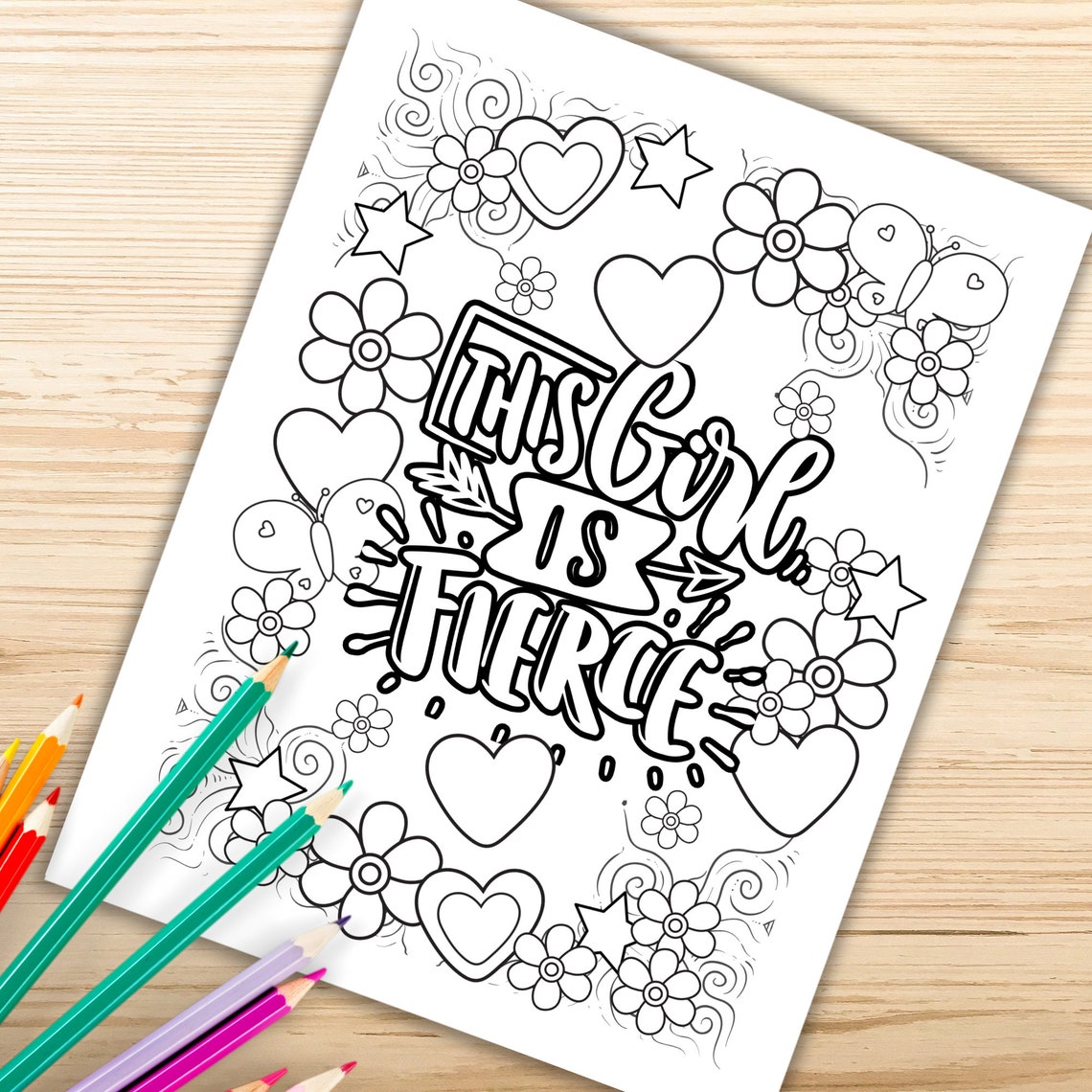 Girl Power Coloring Pages For Kids Teens Flower Coloring Etsy