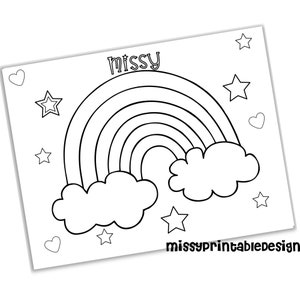 Personalized Rainbow Party Coloring Pages, Custom Rainbow Birthday