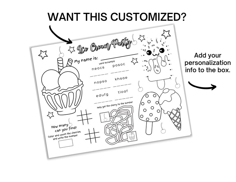 Ice Cream Placemats Printable Ice Cream Party Placemats - Etsy