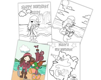 Personalized Pirate Birthday Coloring Pages for Kids (Digital Download)
