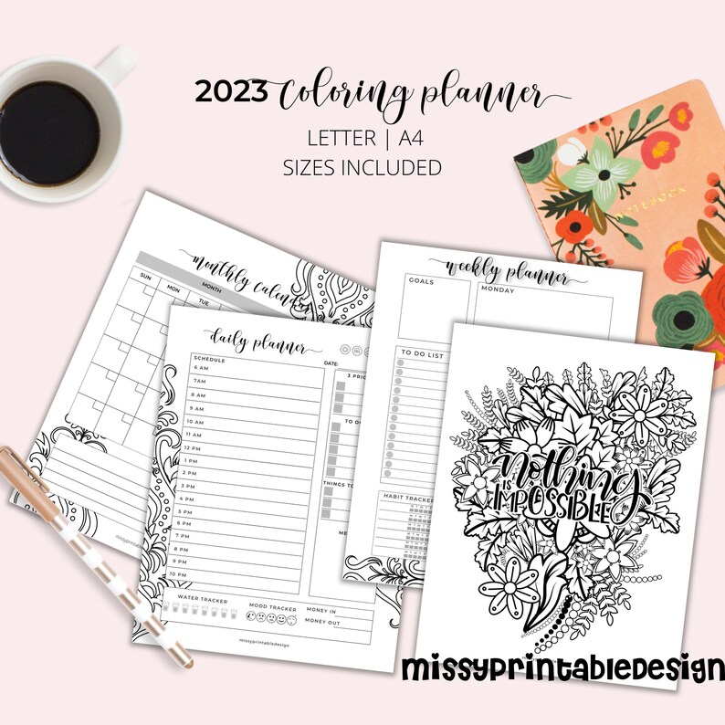 2023 Coloring Planner Bundle Printable Coloring Planner Etsy