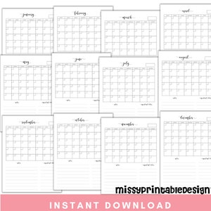 Vertical Monthly Blank Calendar, Printable Simple Calendar, 8.5x11 ...