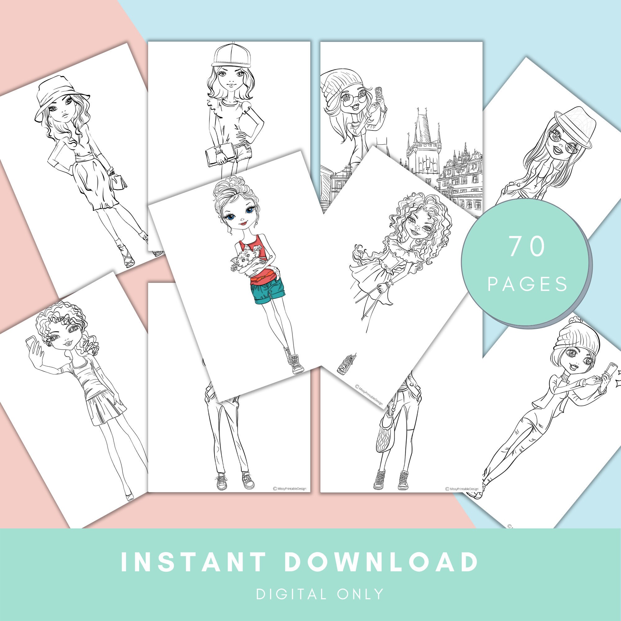 Fashion/Hipster 70 Printable Coloring Pages Coloring book | Etsy