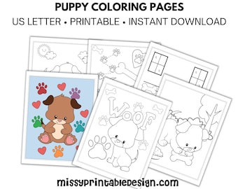 Puppy Coloring Pages – Kids Birthday Party Activity (Instant Download)
