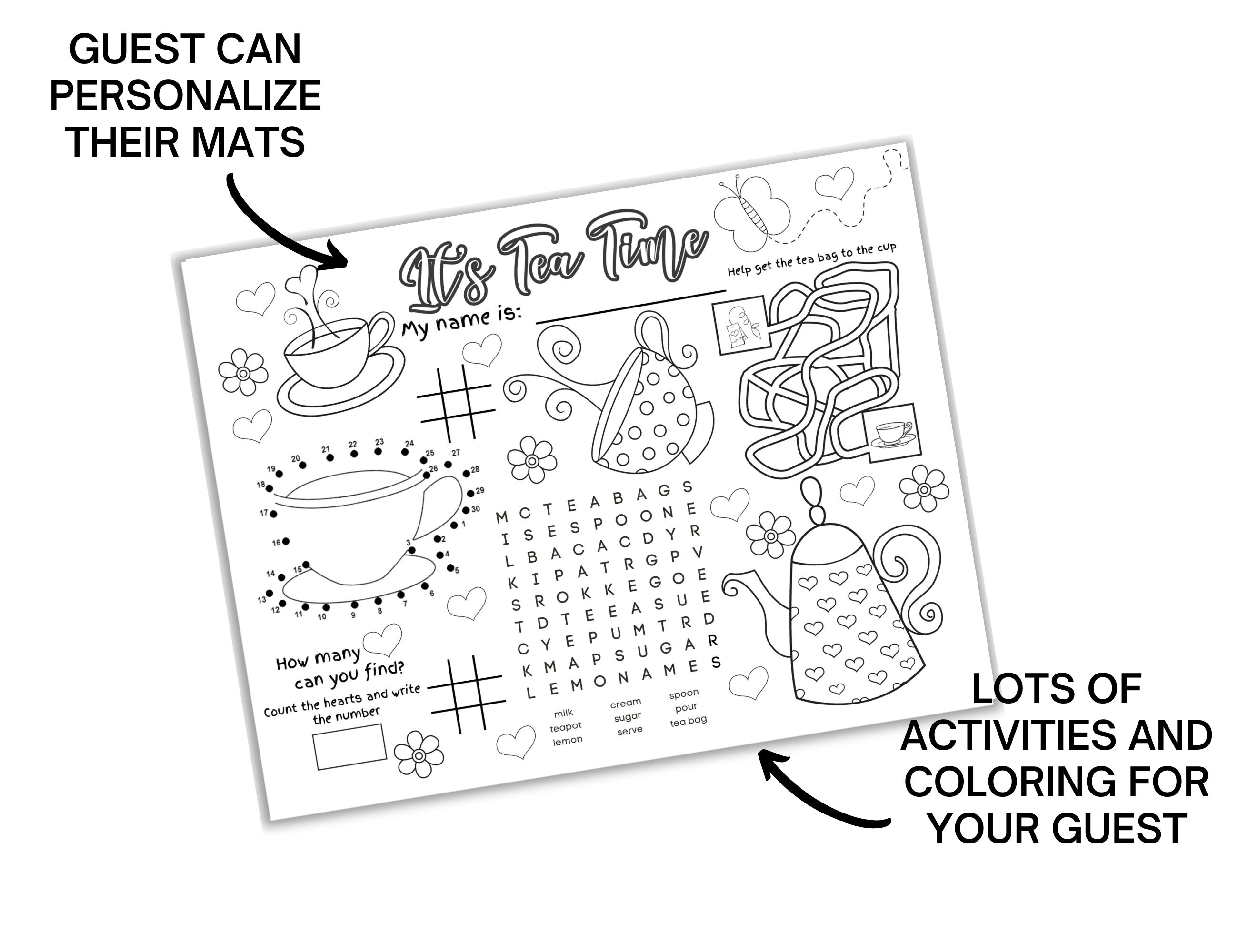 Tea Party Placemat Printable Tea Party Placemats Coloring Etsy