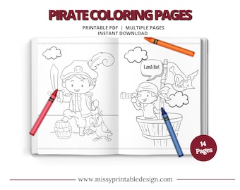 Dibujos de piratas para colorear, actividad para fiestas de cumpleaños infantiles (DESCARGA INMEDIATA)