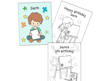 Personalized Art Birthday Party Coloring Pages (Digital Download)