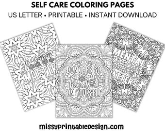 Pages de coloriage de soins personnels, Pages de coloriage pour adultes, Pages de coloriage de santé mentale florale, Art mural de citations de soins personnels, TÉLÉCHARGEMENT INSTANTANÉ