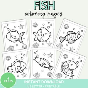 Fish Coloring Pages, Printable Kids Coloring Pages, Fish Birthday Party,INSTANT DOWNLOAD
