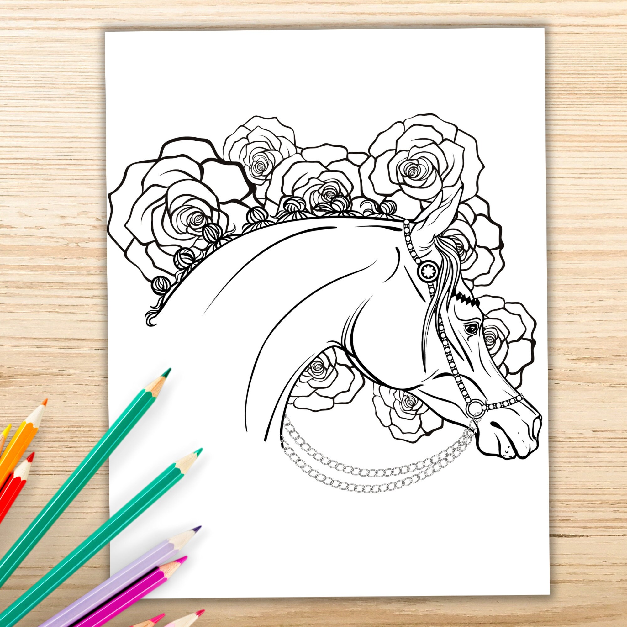 Horse Coloring Pages Adult Lifelike Horse Coloring Pages  Etsy