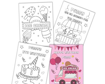 Personalized Ice Cream Truck Birthday Coloring Pages (Digital Download)