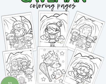 Caveman Coloring Book, Fun Activity Pages (INSTANT DOWNLOAD)