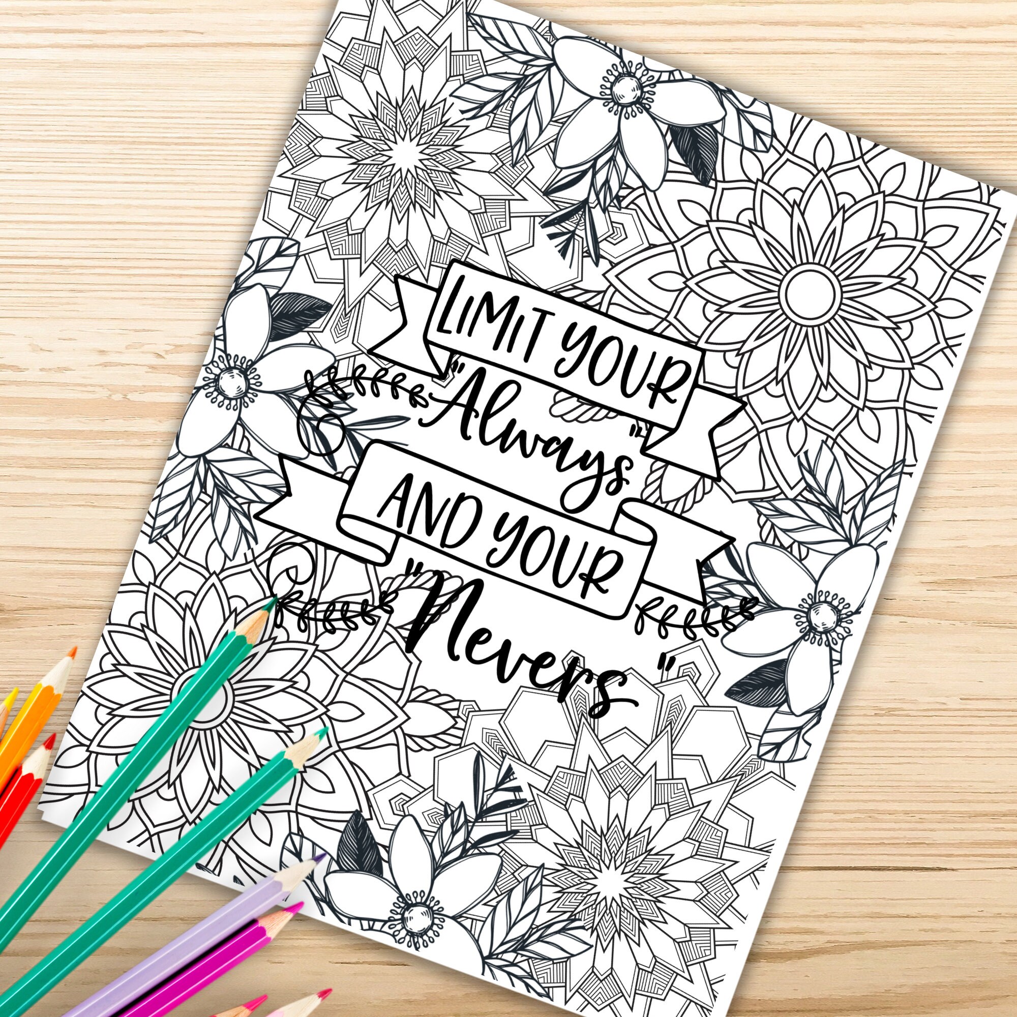 mandala inspirational quotes coloring pages adult coloring etsy