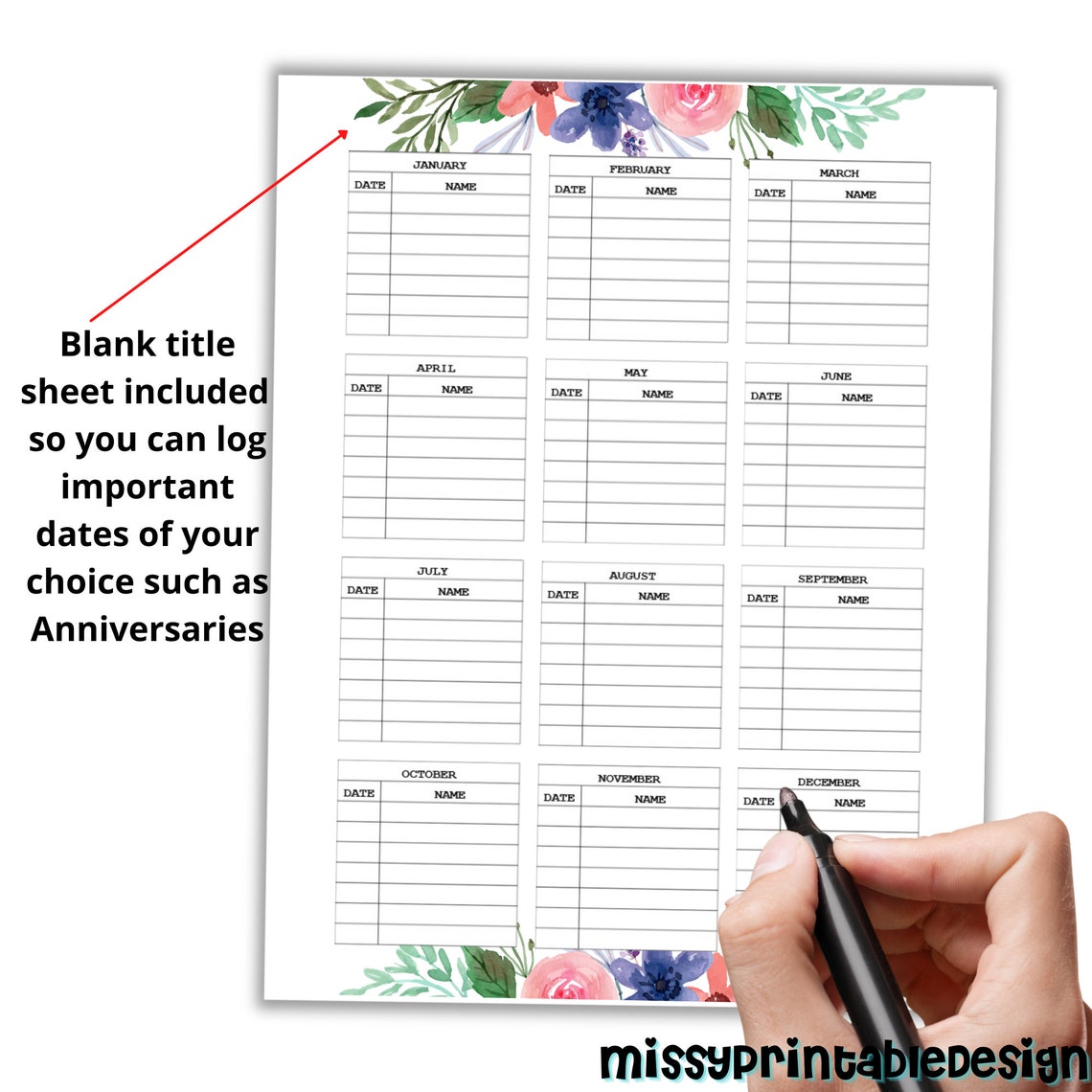 Birthday Tracker Printable Birthday Log Anniversary | Etsy