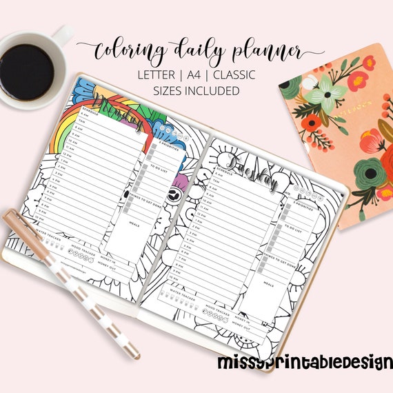 Coloring Daily Planner Calendar, Printable Coloring Daily Planner Pages