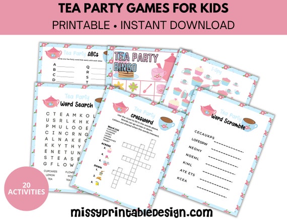 Tea Party Games, Printable Tea Party Activities, Tea Party Favors, Kid ...