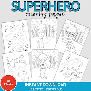 Superhero Coloring Pages, Printable Coloring Pages, Superhero Activity, Birthday Party, Kids Coloring Pages, INSTANT DOWNLOAD