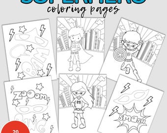 Dibujos de superhéroes para colorear, actividad para fiestas de cumpleaños infantiles (DESCARGA INMEDIATA)