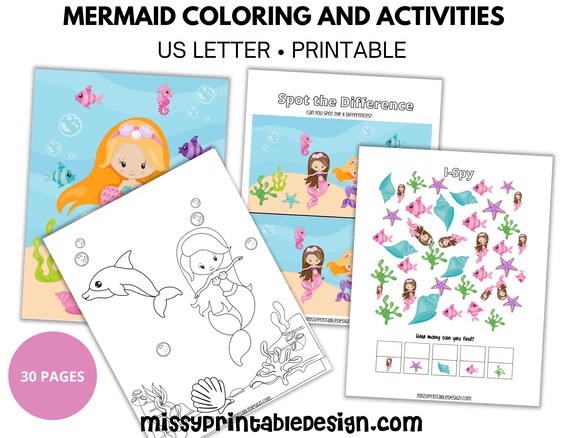 Mermaid Activities, Printable Coloring Pages, Mermaid Party Favors, Mermaid Coloring Pages, Mermaid Party Activity, Mermaid Birthday Il_570xn