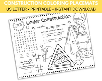 Construction Birthday Placemats: Printable Coloring Pages (PDF)