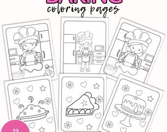 Baking Coloring Pages, Kids Birthday Party Activity (INSTANT DOWNLOAD)