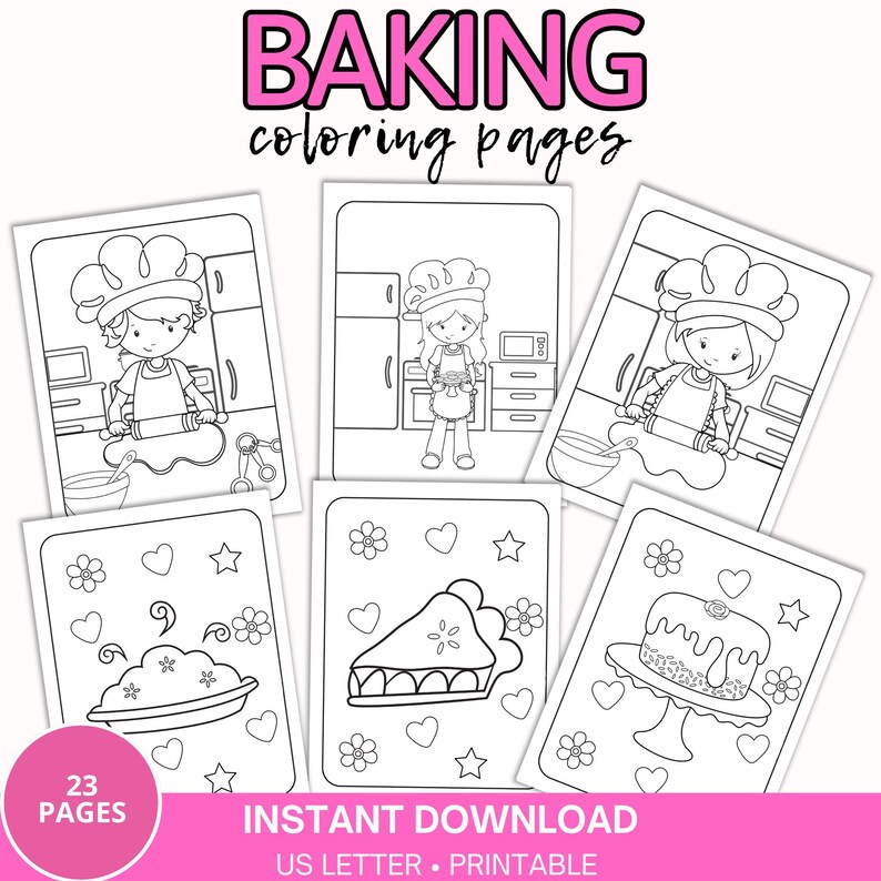 Baking Coloring Pages, Kids Birthday Party Activity (INSTANT DOWNLOAD ...