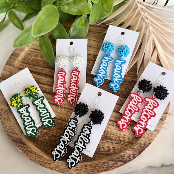 Custom Team Name Earrings | Game Day Jewelry | Sports Fan Earrings | School Spirit Earrings | Team Mom Earrings