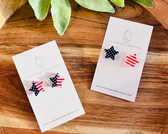 4th of July Earrings | Stud Earrings | Patriotic Stars & Stripes | American Flag Earrings | July 4th Earrings | Red, White, Blue