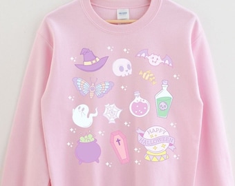 Happy Halloween Sweatshirts Hoodies Kawaii Pastel Goth Sweater Witchy Aesthetic Sweatshirt Spooky Season Cute Ghost Pumpkin Fairy Kei