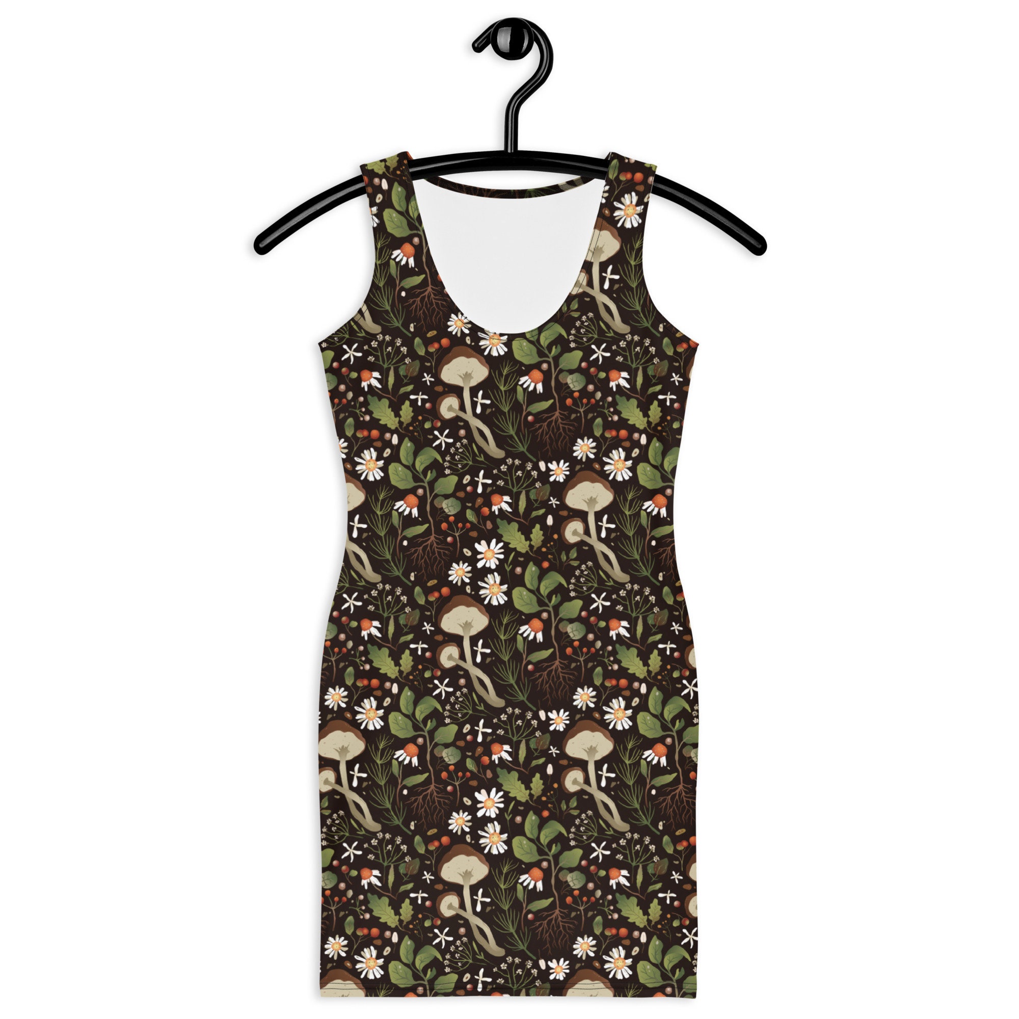 Cottagecore Dress Mushroom Flower Fitted Dress Goblincore - Etsy