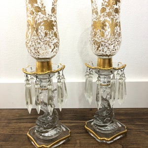 ANTIQUE 1920s Baccarat Crystal Dauphine Hurricane Lamp Candle Holders