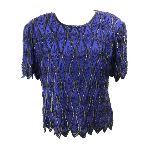 Stenay Vintage Silk Beaded Short Sleeve Blouse - image 1