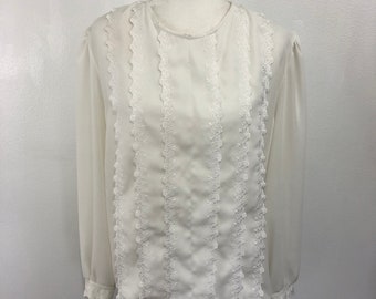 Josephine Vintage White Embroidered Long Sleeve Blouse