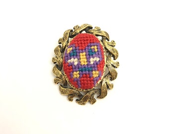 Vintage Cross Stitch Butterfly Brooch