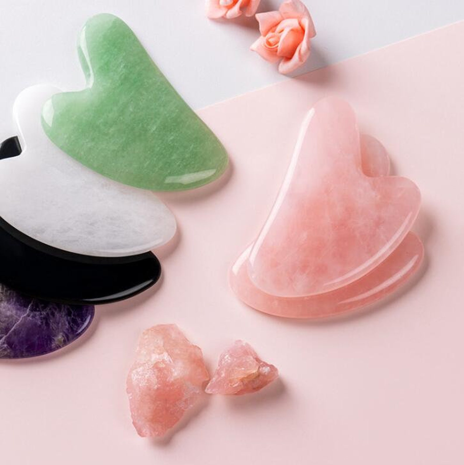 Natural Gua Sha Jade Stone Guasha Board para cuidado facial de Etsy