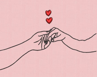 Simple Valentine's Embroidery Design File - Holding Hands Embroidery - Día de San Valentín - Descarga instantánea