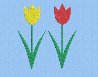 Flower Tulips Embroidery Design File - Tulipanes simples y dobles - 2 tipos - 3 tamaños - Descarga instantánea