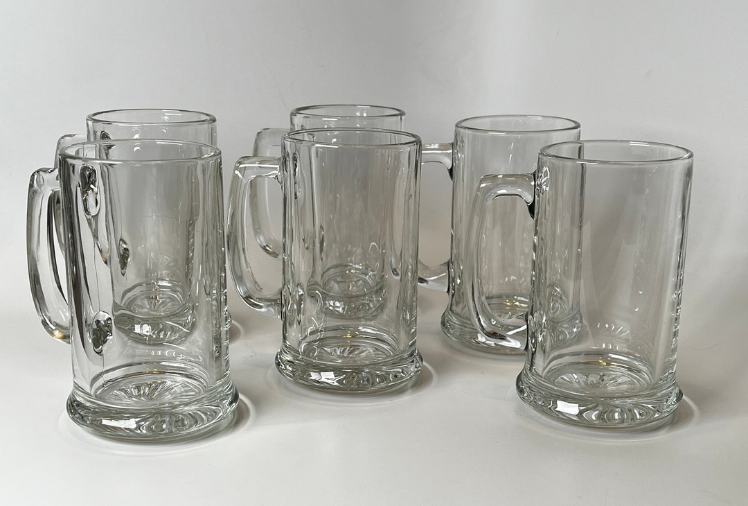 Set of Six Clear Glass Beer Mugs Unbranded Heavy Base Etsy