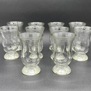 Ten Brockway Glass Co. Footed Clear Glass Juice Glasses 3 oz. Farmhouse kitchen vintage juice glasses