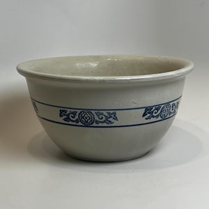 Blue & White Patterned Heavy Bowl, Dough Bowl, French Country Kitchen, Stoneware Bowl