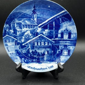 1988 Weihnachten (Christmas) Plate, Berlin Design, Blue China, West Germany Christmas Plates, Winter Plate Collections