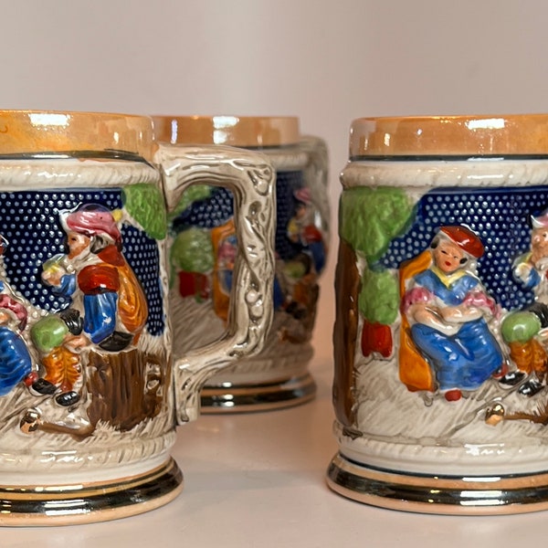 Set of 5 Vintage 3D Beer Stein Made in Japan