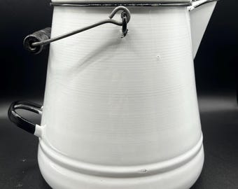 Large Vintage Enamelware Cooking Pot with Lid