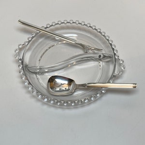 Glass Relish Dish with Community Silverware with original box