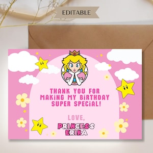 Princesa Peach Super Mario Cartões de agradecimento de aniversário, Cartões de agradecimento de festa, Cartão de agradecimento digital, Cartão de agradecimento da Princesa Peach EDITÁVEL