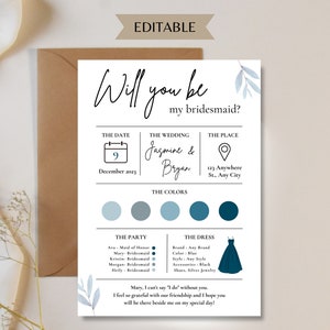 Bridesmaid Invitation | Wedding Invitation | Maid of Honor Invitation | Wedding Proposal | Digital Editable Download | Evite Invitation